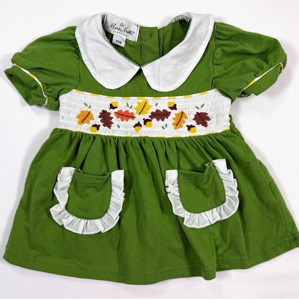 MARIE NICOLE CLOTHING Baby Girls’ Green Fall Thanksgiving Smock Dress 12-18M‎